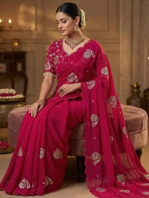 Soft Fandy Sattin Silk Hot PInk Colour Saree