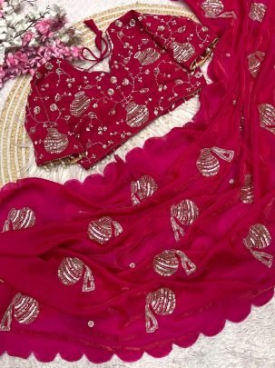Soft Fandy Sattin Silk Hot PInk Colour Saree