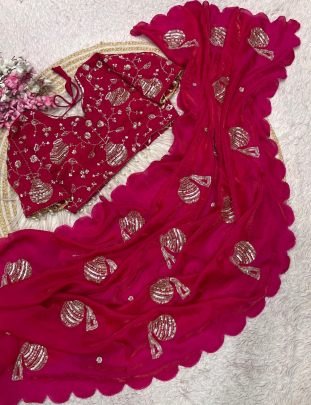 Soft Fandy Sattin Silk Hot PInk Colour Saree