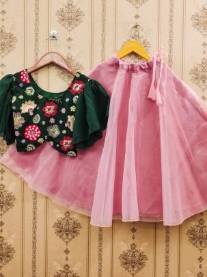 Soft Georgette Baby Pink Colour Kids Lehenga