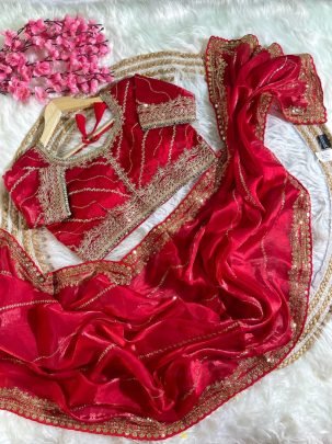 Soft Jim Choo Silk Red  Colour  Saree