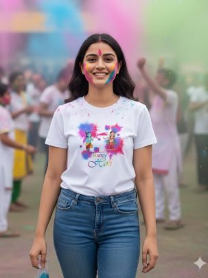 Soft Lycra Polyester Little Krishna Print Women Holi T shirt