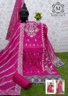 Soft Organza Rani Pink Colour Pakistani Unstitch Suit