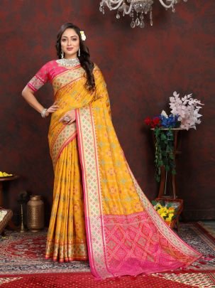 Soft Patola Silk Saree With Meenakari Zari Weaving
