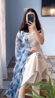 Soft Rayon Slub Fabric Sky Blue Kurti Pant With Dupatta