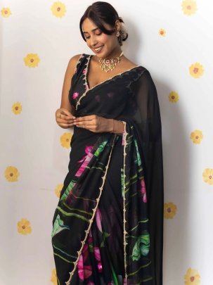 Soft Teby Organza Style Hand Work Saree