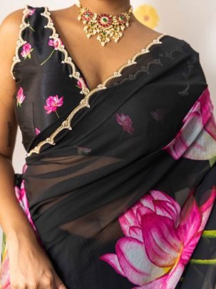 Soft Teby Organza Style Hand Work Saree