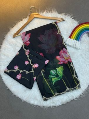 Soft Teby Organza Style Hand Work Saree