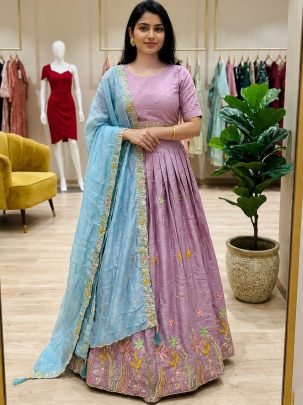 Space Silk Fabric Lavender Colour Lehenga