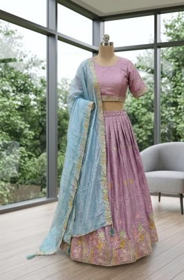 Space Silk Fabric Lavender Colour Lehenga