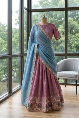 Space Silk Fabric Lavender Colour Lehenga