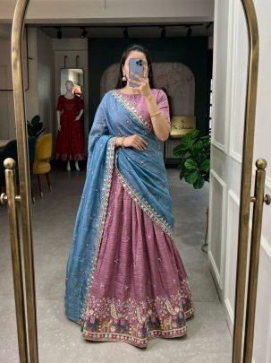 Space Silk Fabric Lavender Colour Lehenga