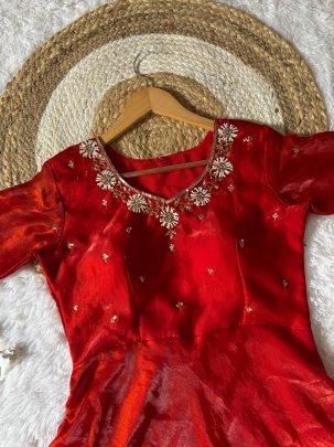 Space Silk  Fabric  Red Colour Gown