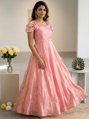 Space Silk  Fabric Onion Pink Colour Gown