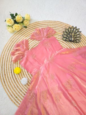 Space Silk  Fabric Onion Pink Colour Gown