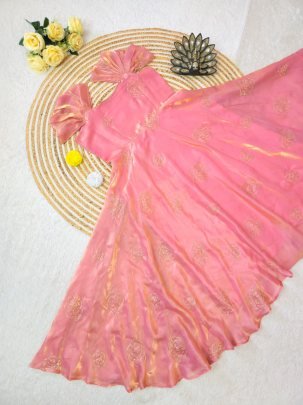 Space Silk  Fabric Onion Pink Colour Gown