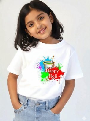 Special Holi Printed Little Girl T Shirt