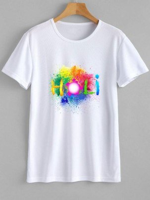 Special White Holi Printed Little Girl T Shirt