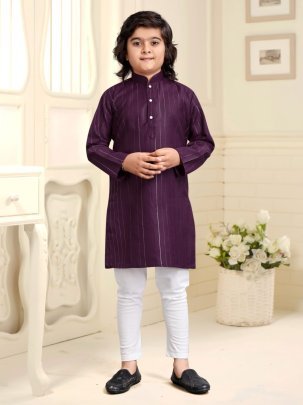 Strip Fancy Purple  Colour Kids  Kurta