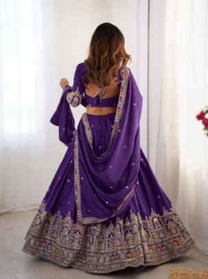 Stunning Purple Embroidery Sequence Work Chinon Lehenga Choli