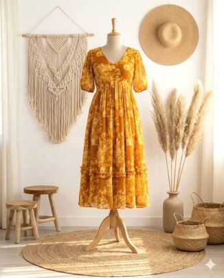 Style List Retro  Yellow  Colour  Full  Flair  Maxi Dress