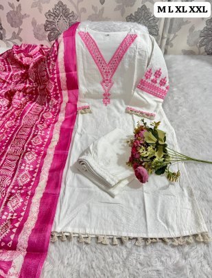 Style Pure Katha Cotton Pink Kurti With Embroidery Work And Lace Detailing