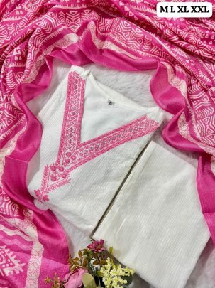 Style Pure Katha Cotton Pink Kurti With Embroidery Work And Lace Detailing