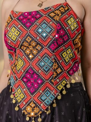 Stylish Black Colour Navratri Wear Crop Top With Palazzo