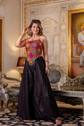 Stylish Black Colour Navratri Wear Crop Top With Palazzo