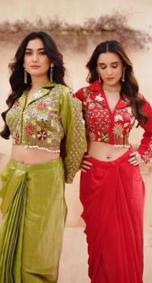 Stylish Embroidered Indo Western Paired With A Beautifully Draped Dhoti Skirt