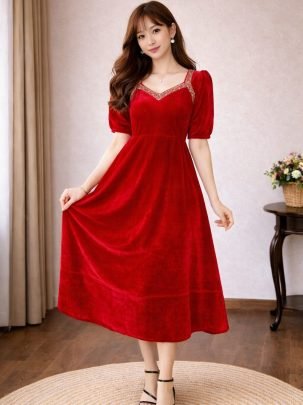 Stylish Plain Red Colour Velentine Dress