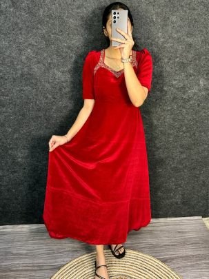 Stylish Plain Red Colour Velentine Dress