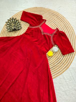 Stylish Plain Red Colour Velentine Dress