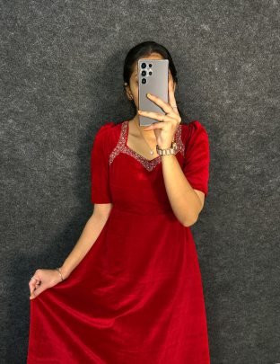 Stylish Plain Red Colour Velentine Dress
