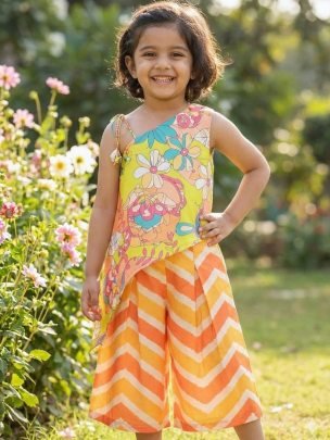 Summer Style Yellow Colour  Kids Sharara Suit