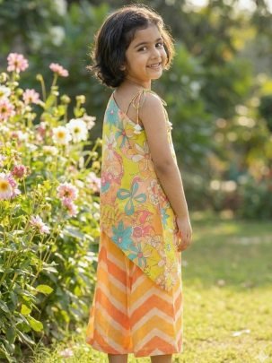 Summer Style Yellow Colour  Kids Sharara Suit