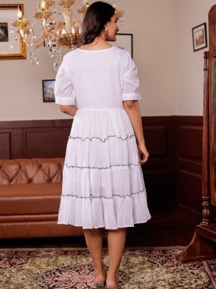 Summer  Wear Black Floral Embroidery One Pices Dress