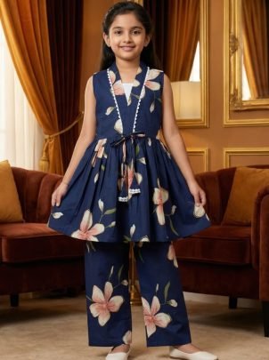 Summer  Wear  Blue  Colour  Kids Co Ord Set