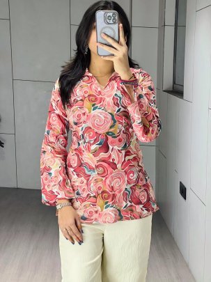 Summer  Wear  Cherry  Colour  Printed   Co Ord Set