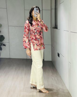 Summer  Wear  Cherry  Colour  Printed   Co Ord Set