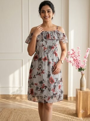 Summer Wear Gray Colour One Pices Dress