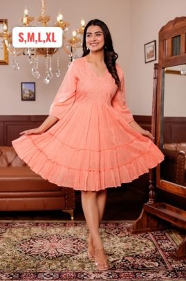 Summer Wear  Light  Orange Colour One Pices Dress