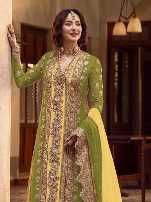 Sunlit Parrot Elegance  Premium Organza Silk Set