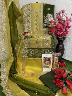 Sunlit Parrot Elegance     Premium Organza Silk Set