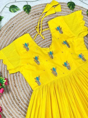 Stunning Yellow Maggam Work One Piece Dress