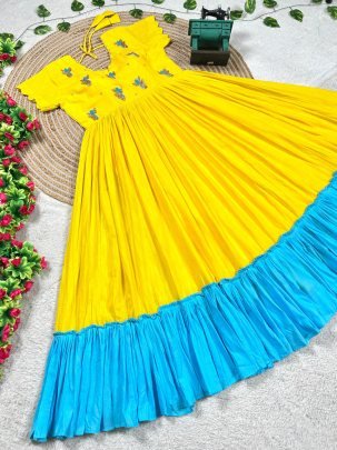 Stunning Yellow Maggam Work One Piece Dress