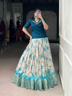 Tel Blue Royal Weave Dola Chex Lehenga