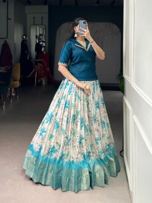 Tel Blue Royal Weave Dola Chex Lehenga