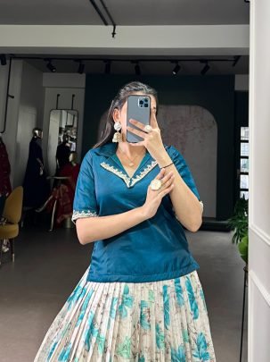 Tel Blue Royal Weave Dola Chex Lehenga