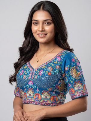 Thread Work Blue Colour Ready Made Blouse